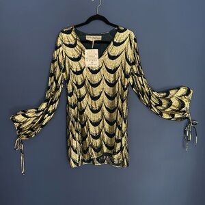 NWT Free People Metallic Gold and Navy dress